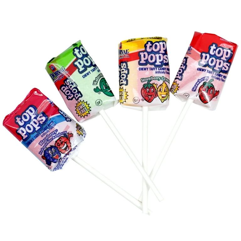 Top Pops Taffy Lollipops, 48 Pack, Bulk Assorted Fruit Flavors