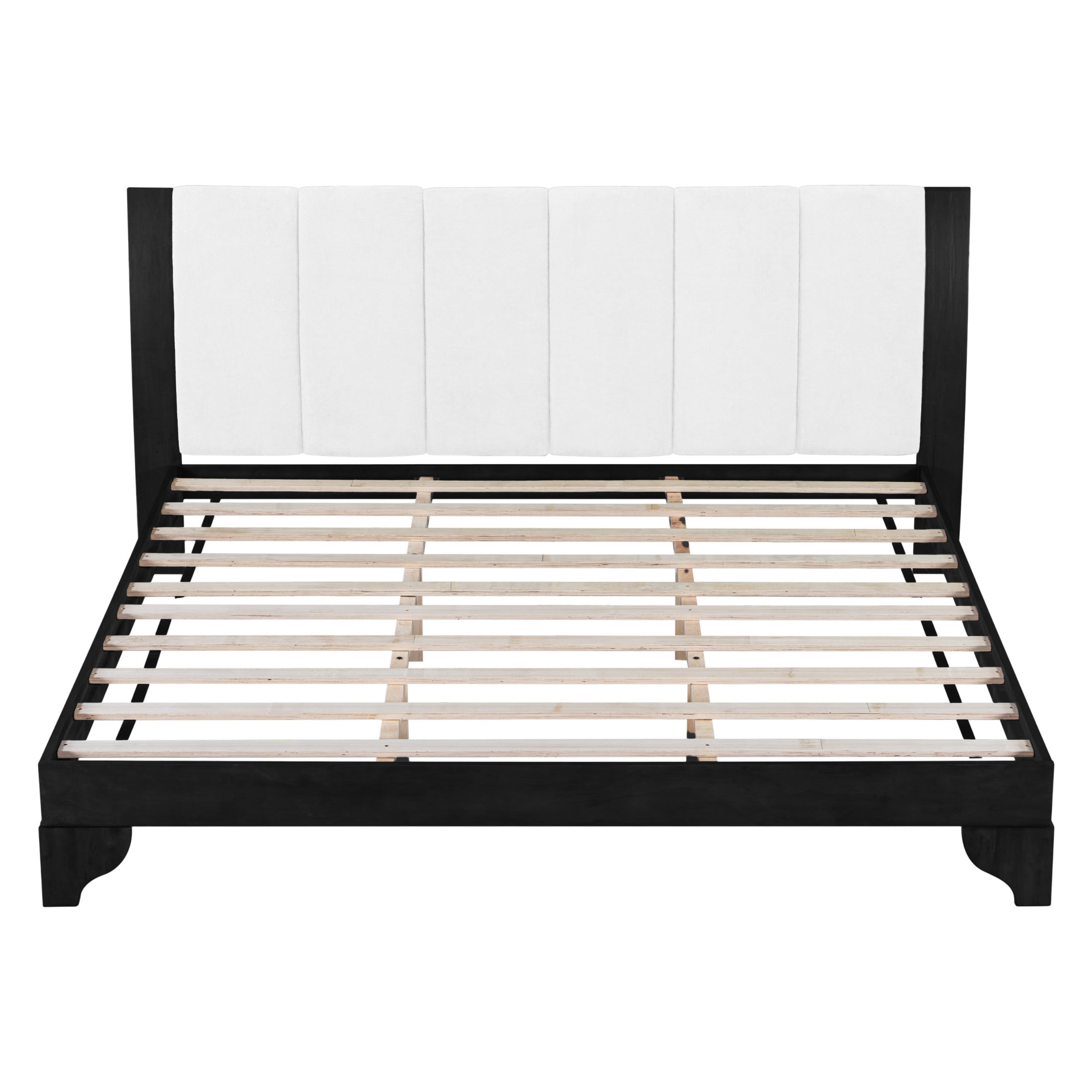 Christopher Knight Home Premium Pine Wood King Bed Frame with Headboard, Mid-Century Modern Design, Black+White