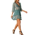 thumbnail image 4 of INSPIRAR CHIC Blusa de Manga Larga con Escote en V Profundo de Encaje Bordado y Malla Transparente Verde Surf M, 4 of 6