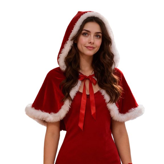 Doomiva Women Christmas Santa Robe Cape Xmas Hooded Cloak Masquerade Capes Red One Size