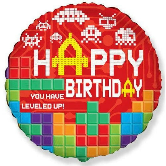 LOONBALLOON Pixel Game Theme Balloons, 18″ HAPPY SUPER BIRTHDAY COMICS