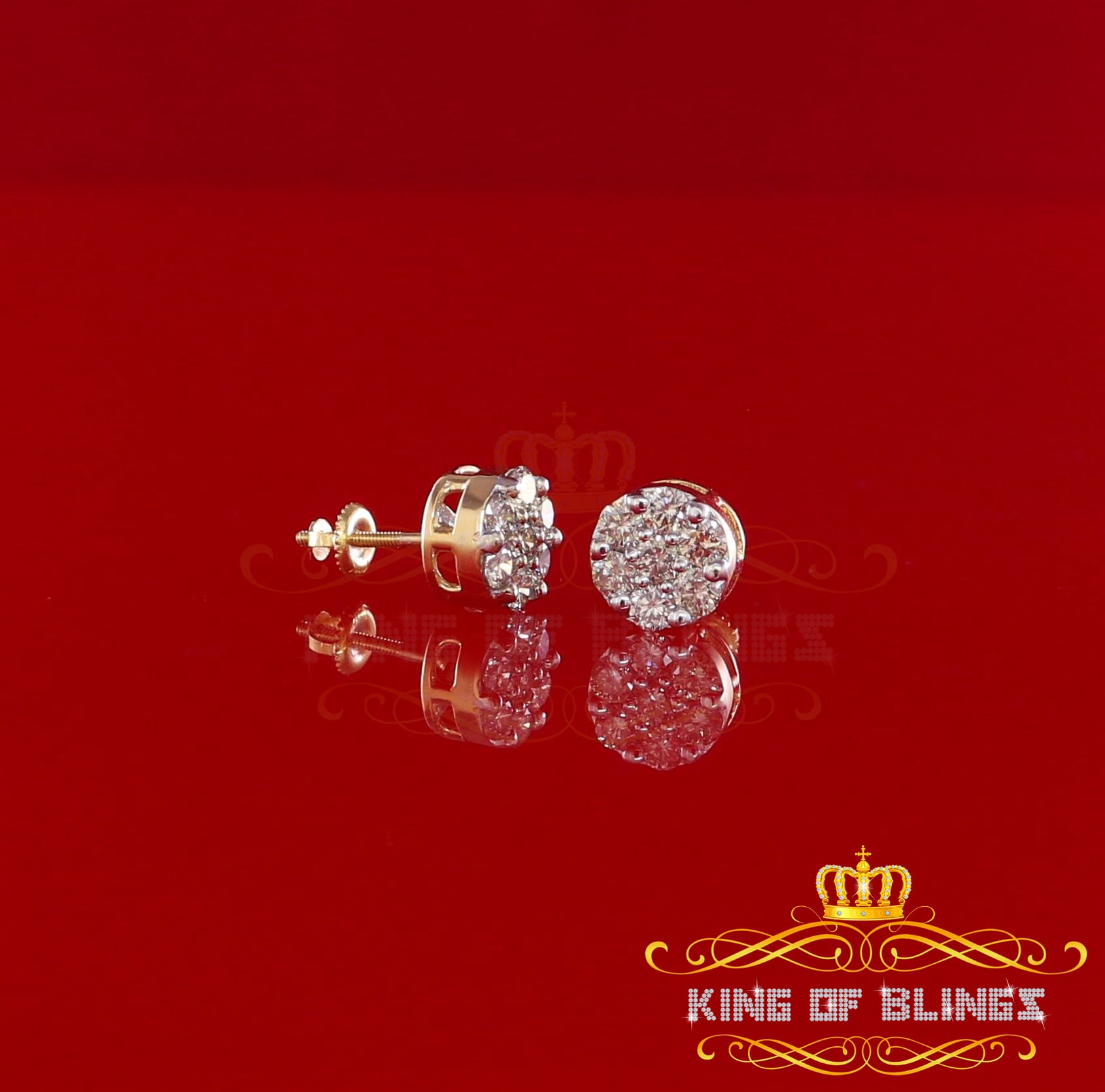 King of Bling's 10K Real Yellow Gold with 1.25CT Real Diamond Men's/Women's Stud Round Earrings