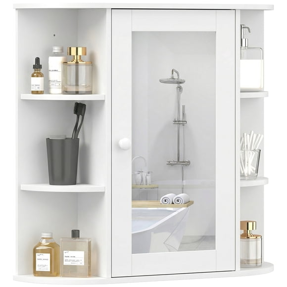 HOMCOM Medicine Cabinet with Mirror, Wall Mounted Mirror Cabinet, White