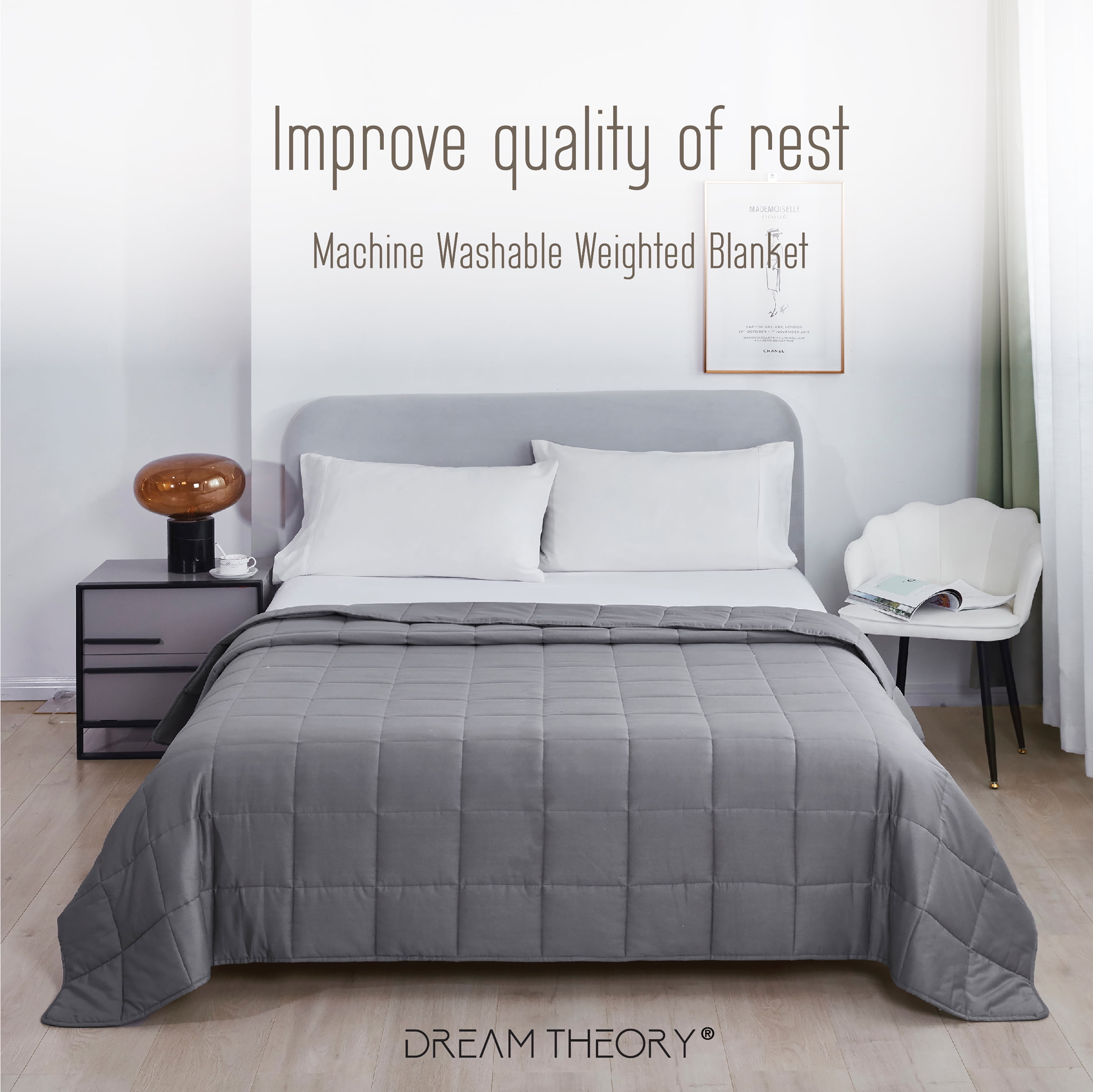 Dream Theory 100 Cotton Machine Washable Weighted Blanket 25 lb 86 x 92 inches Gray Adult Walmart