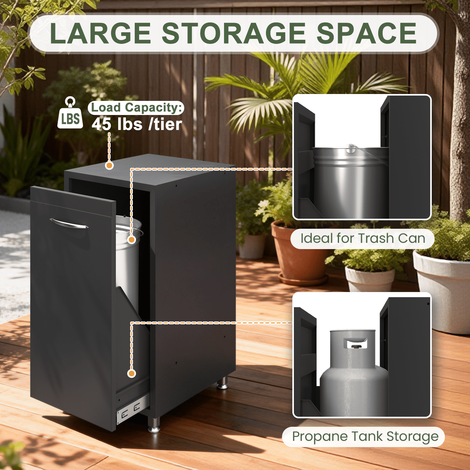 Richryce 5-Piece L Shaped Outdoor Kitchen Island with Sink, Large Storage Cabinet & Shelf, Pull-Out Trash Drawer and Grill Stand for Deck, Patio