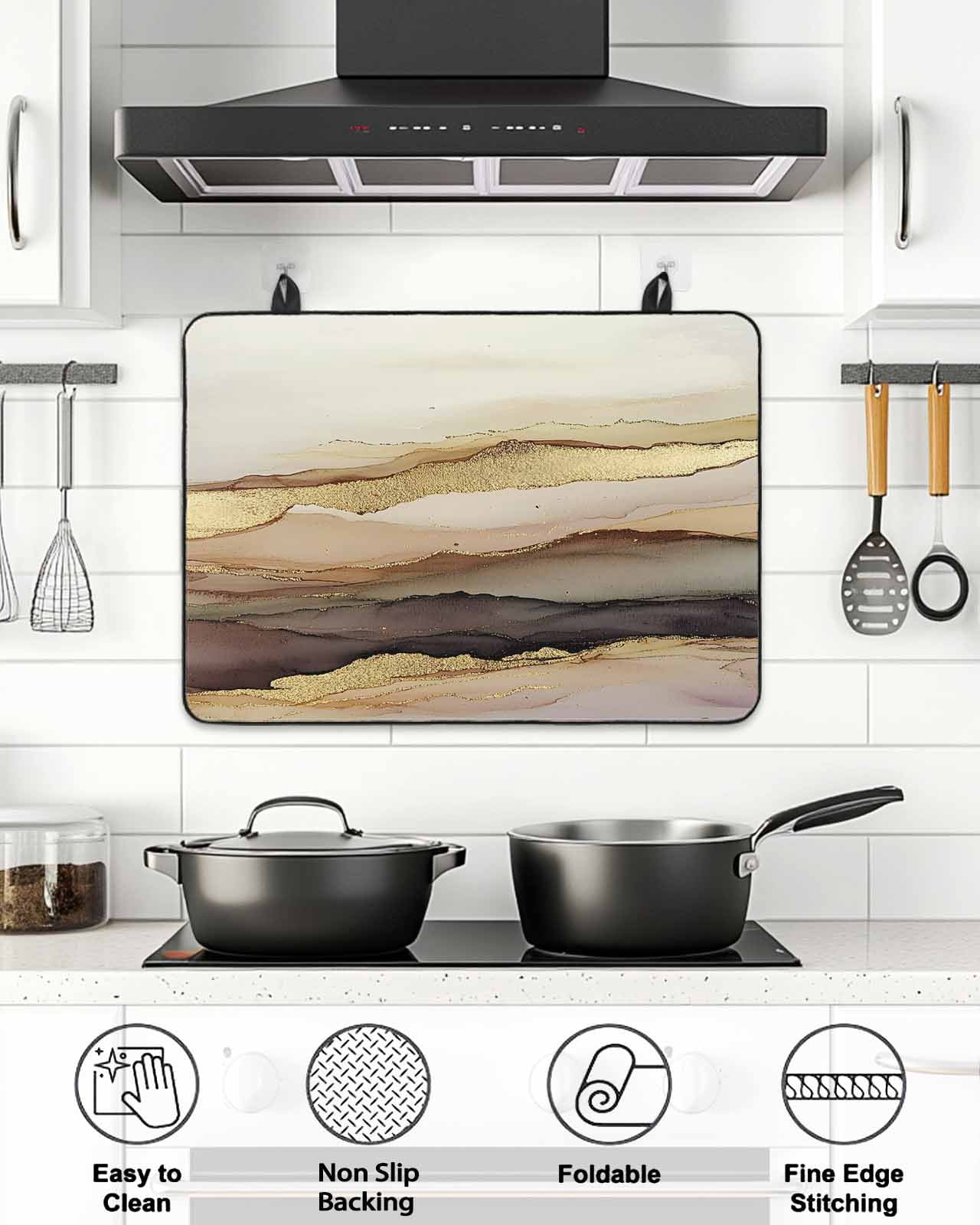 Stove Top Covers for Electric Stove, Marble Brown Gold Glass Stovetop Cover Protector, Abstract Watercolor Geometric Rock Induction Cooktop Protector Oven Mat for Kitchen Countertop 24"x21"
