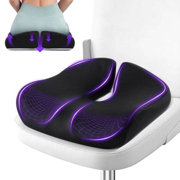 KAIPARA Seat Cushion for Office Chair, Memory Foam Car Cushion for Sciatica, Tailbone Pain Relief, Posture Support, Seat Pad Pillow for Wheelchair, 17.72" L × 14.96" W, Black