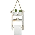 thumbnail image 3 of MyGift Whitewashed Wood Ladder Style Toilet Paper Roll Dispenser with Rope, 3 of 7