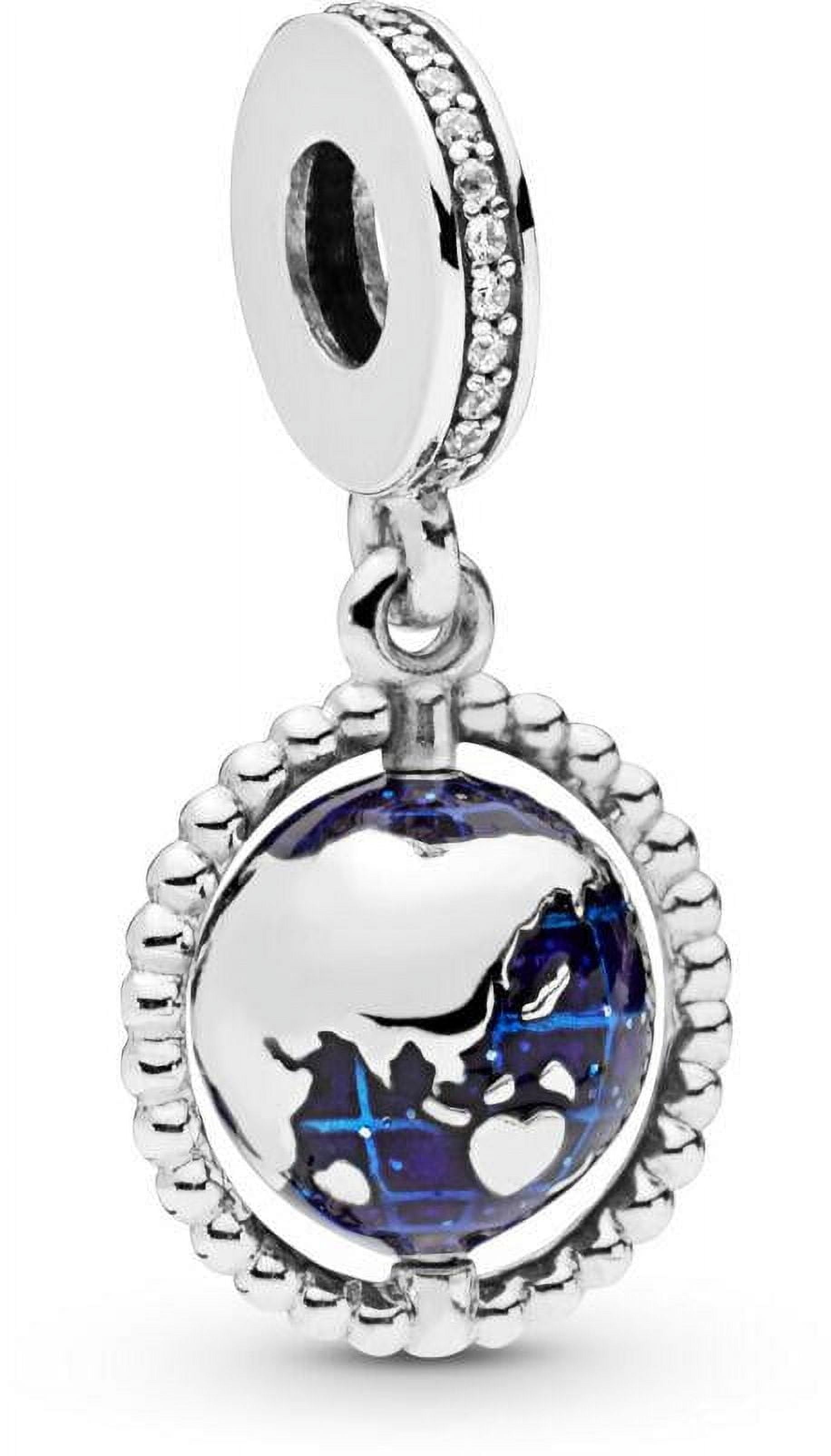 PANDORA Spinning Globe Dangle Charm, Blue Enamel, Sterling Silver Bracelet Charm