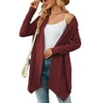 thumbnail image 2 of SHIBEVER Womens Long Cardigan Casual Open Front Tops Lightweight Blouses Fall Sweaters Loose Fit Tunics Long Sleeve Shirts Fashion Solid Color Winered Size M, 2 of 5