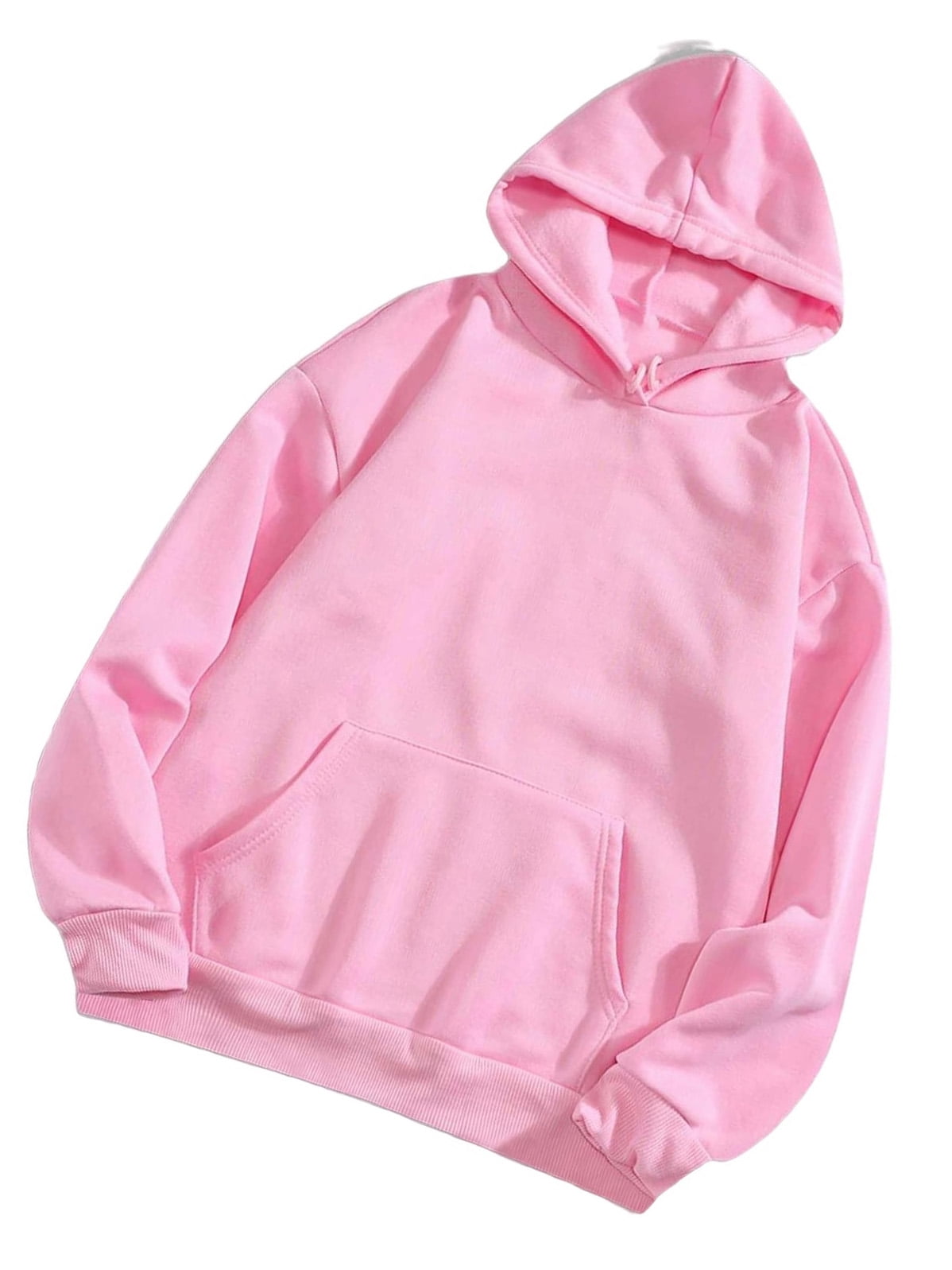 Casual Plain Hooded Pullovers Long Sleeve Baby Pink Women Sweatshirts ...