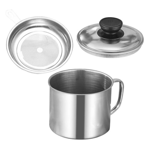 Masteelf Oil Strainer Pot Bacon Grease Container Large Capacity Deep Fryer Strainer Cup Pan Stainless Steel Oil Separator For Kitchen Home Camping