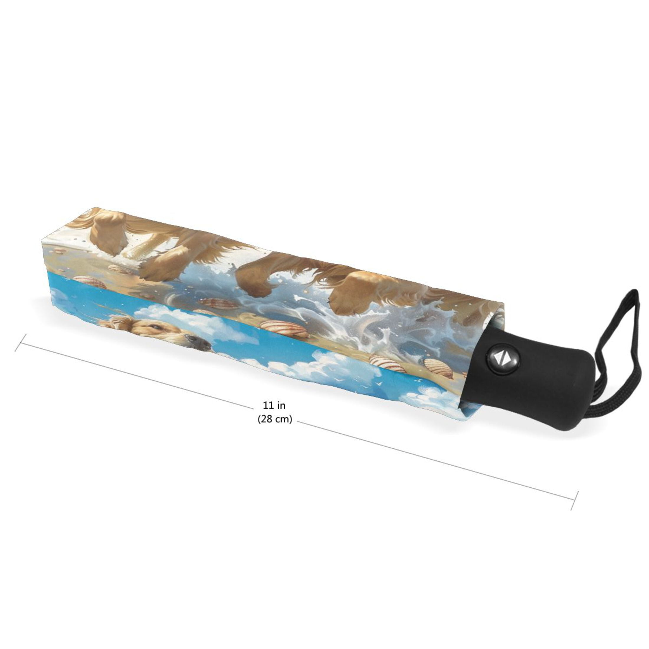 YAZAOO One-Touch Auto Open Close Rain Umbrella With Creative Joyful Goldens by The Waves Pattern