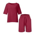 thumbnail image 3 of Plus Size 2 Piece for Womens Summer Cotton Linen Outfits Casual Short Sleeve Crew Neck Tops and Short Pants Sets, 3 of 8