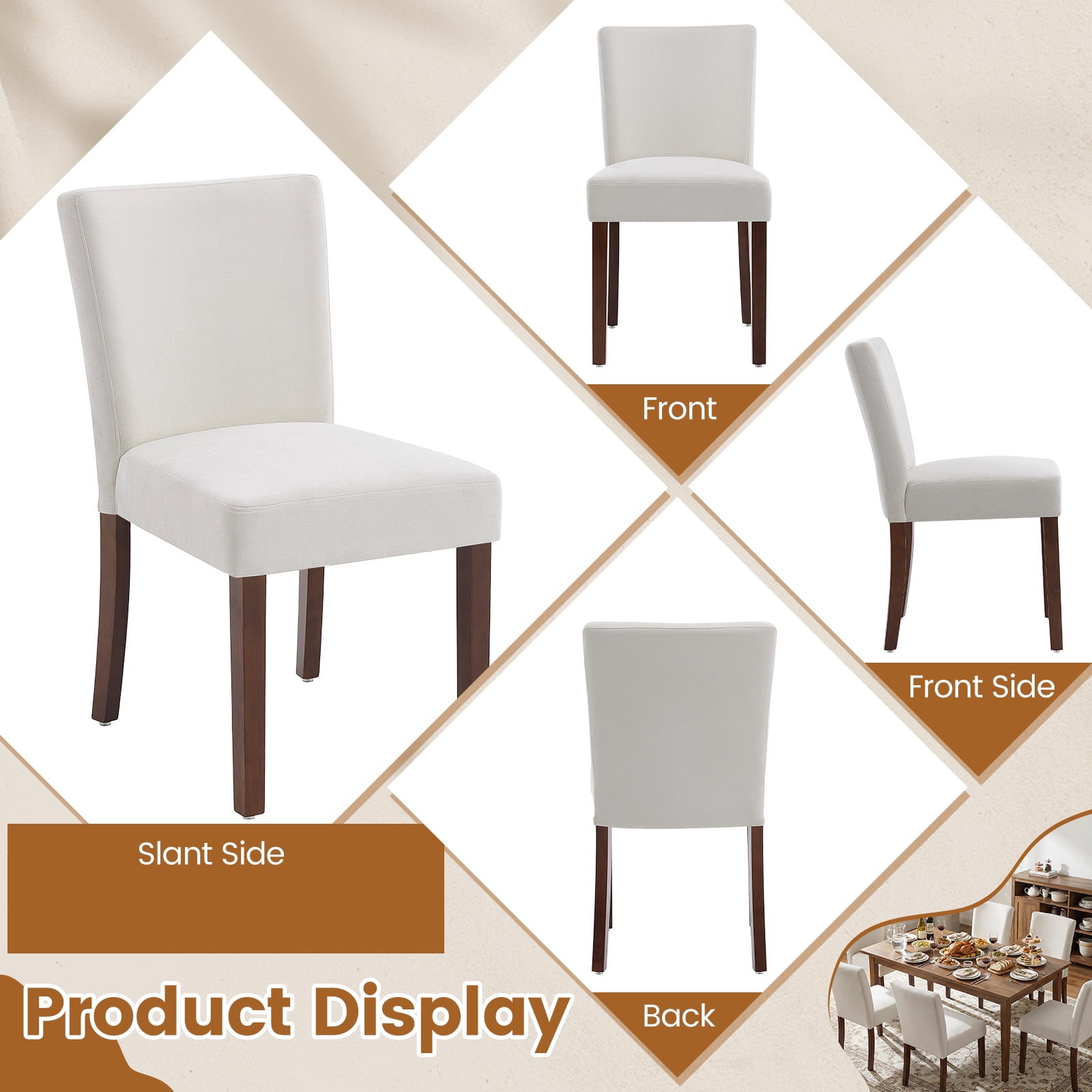 Firmoz Set of 4 Fabric Dining Chairs, Parsons Modern Kitchen Chairs with Wood Legs, White