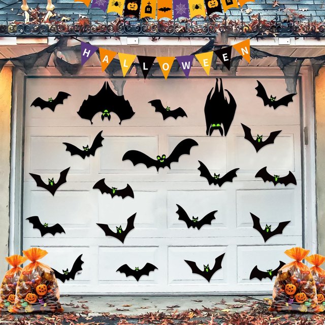 Harliver - 24 murciélagos magnéticos para garaje, decoración de Halloween, para puertas de garaje, interiores y exteriores, refrigeradores, puertas de coche