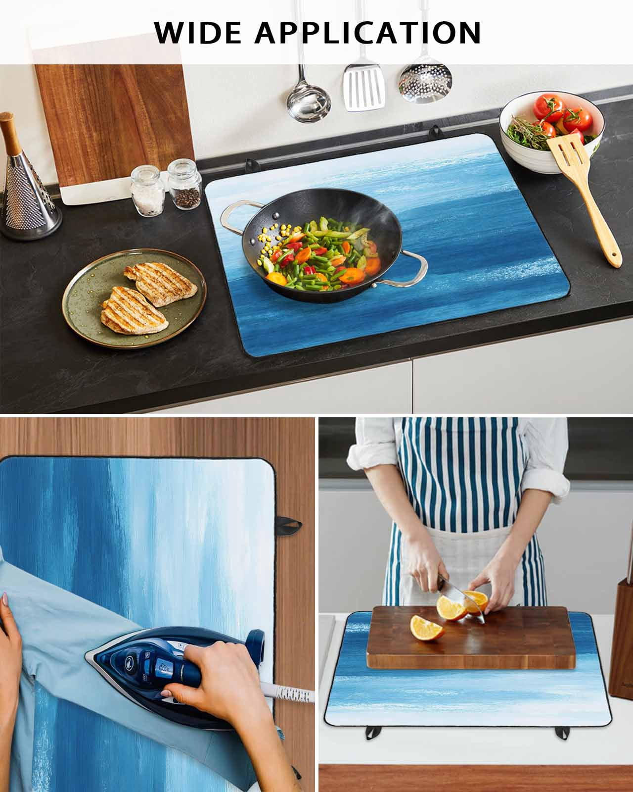 nqOlkjepod Large Induction Cooktop Protector Mat 36"x21", Coastal Sky Blue Stove Top Covers for Electric Stove, Summer Nautical Ocean Wave Decorative Stove Burner Cover Mats, Glass Top Stove Cover
