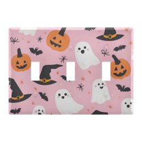 Yayeee Toggle Light Switch Wall Plate 3-Gang 6.37"x4.48" Decorative Outlet Cover, Pink Halloween Ghosts