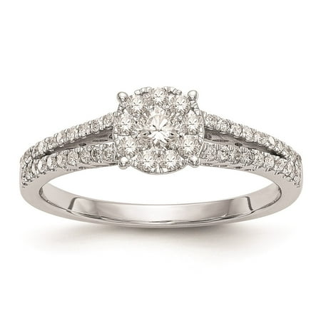 14k White Gold Ring Engagement Diamond 0.475 ct Halo Cluster 1/2 carat Complete