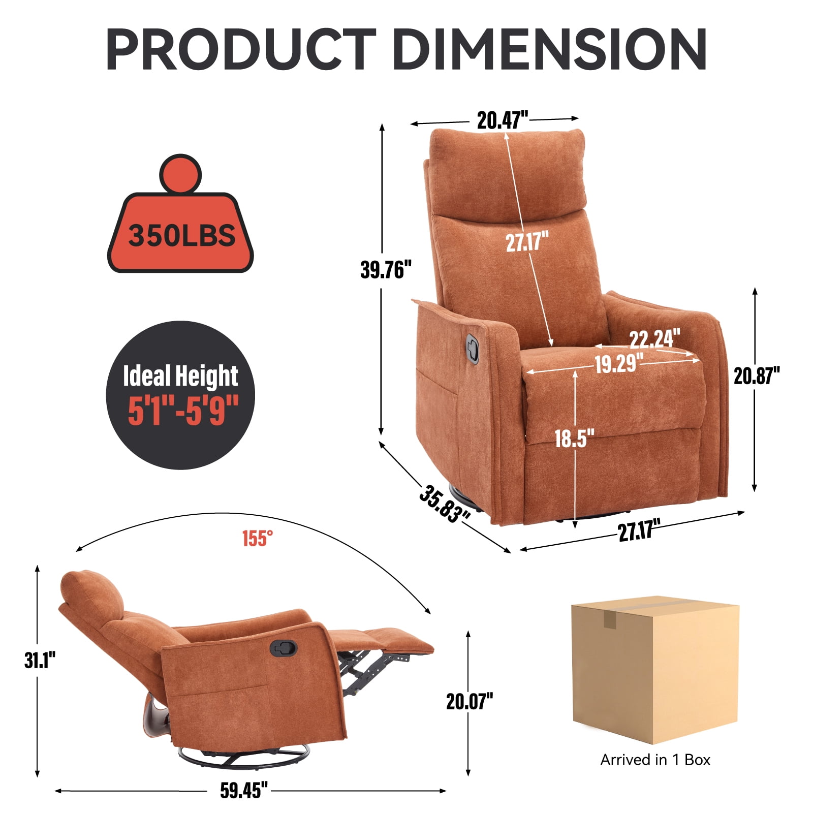 Segmart 360° Swivel & Rocker Recliner Chair with Massage & Lumbar Heat- Manual Recliner, Fabric Lounge Chair for Living Room