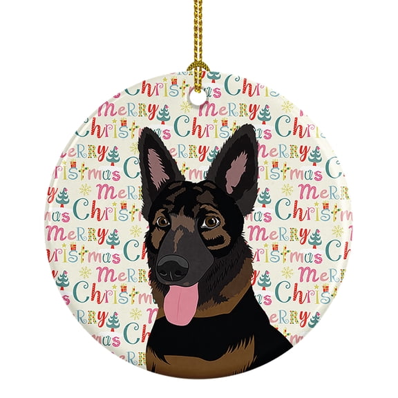 German Shepherd Bicolor Christmas Ceramic Ornament 2.8 in x 2.8 in