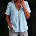 thumbnail image 6 of Dvprdro Womens Cotton Linen V Neck Short Sleeve Tops Summer Casual Solid Light weight Blouses Tees, 6 of 9