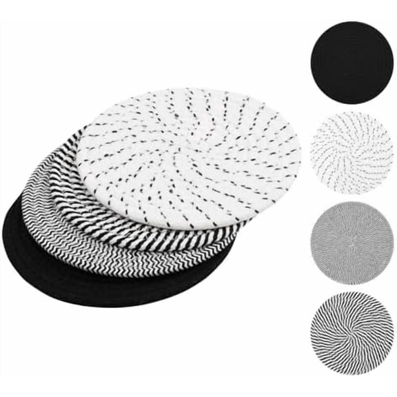 Haimei 8 Inch Cotton Trivets, 4 Pack Heat Resistant Hot Pads Pot Holders for Kitchen Countertops, Black
