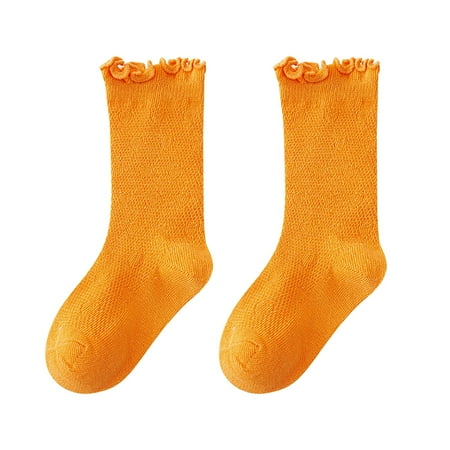

JAHH Girls Spring and Summer Mid Thigh Socks Solid Color Mesh Breathable Combed Cotton Ruffle Cute Sock for Autumn Children s Fashion Soft Comfort Casuals Socks