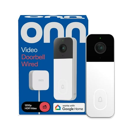 onn Wired Video Doorbell, Head-to-Toe View, Intelligent Alerts with Google Home