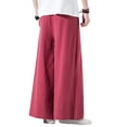 thumbnail image 4 of Lumtrix Mens Cotton Linen Pants Wide Leg Baggy Pants Elastic Waist Casual Summer Beach Palazzo Trousers with Pockets Wine M, 4 of 4