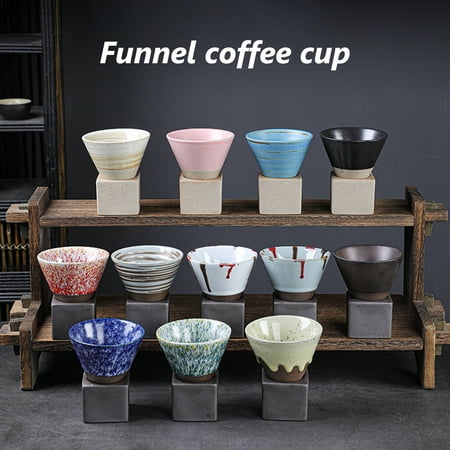 

Riguas 200ML Crude Pottery Funnel Coffee Cup with Base Heat-resistant Handmade Japanese Style Latte Cappuccino Tea Espresso Tapered Mug Birthday Gift