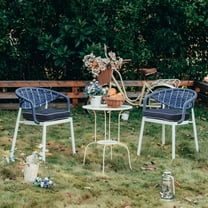 Outdoor Chair Cushions Set of 2 Square Tufted Seat Cushions with Ties for Patio 19"x19",Navy Blue