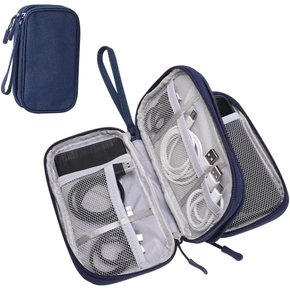 Travel Cable Organizer Pouch, 2026 New Electronic Accessories Carry Case, Portable Waterproof Double Layer Storage Bag for Cable, Charger, Phone and Headphones (Navy Blue)