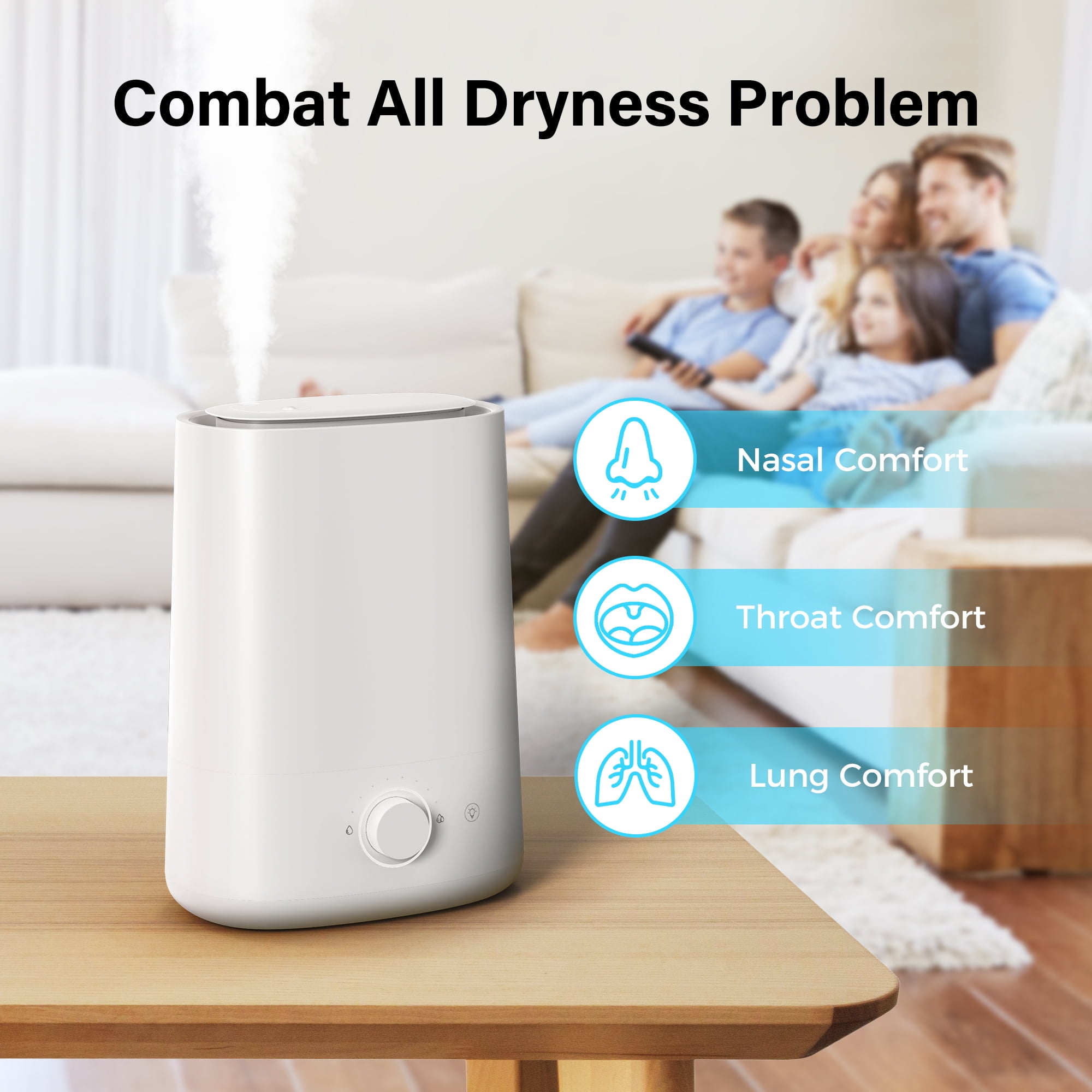 ALROCKET 5L Humidifiers for Bedroom, Cool Mist Humidfiers for Home Large Room,50H Runtime Ultrasonic Humidifier,Baby and Plant,White