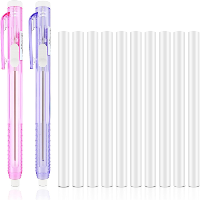 12 Pack Retractable Mechanical Eraser Pens, 2 Pen Erasers with 10 Replacement Eraser Refills for School Home Office A
