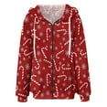 thumbnail image 5 of Women's Fashionable Casual Zippered Hooded Sweatshirt Jacket with Christmas Print and Drawstring, Furry Plush for Winter,Red,2XL, 5 of 6