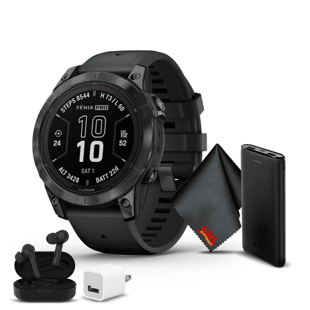 Garmin Fenix 7 Pro Sapphire Solar Edition GPS Smartwatch 47 MM Built-in Flashlight And Power Sapphire Solar Charging Lens And Advanced Training Features With Carbon Gray DLC Titanium with Black Band
