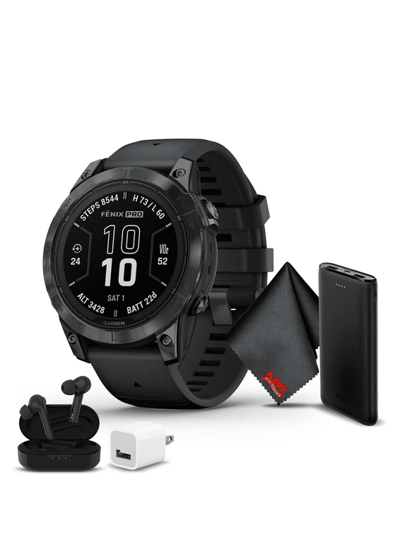 Garmin Fenix 7 Pro Sapphire Solar Edition GPS Smartwatch 47 MM Built-in Flashlight And Power Sapphire Solar Charging Lens And Advanced Training Features With Carbon Gray DLC Titanium with Black Band