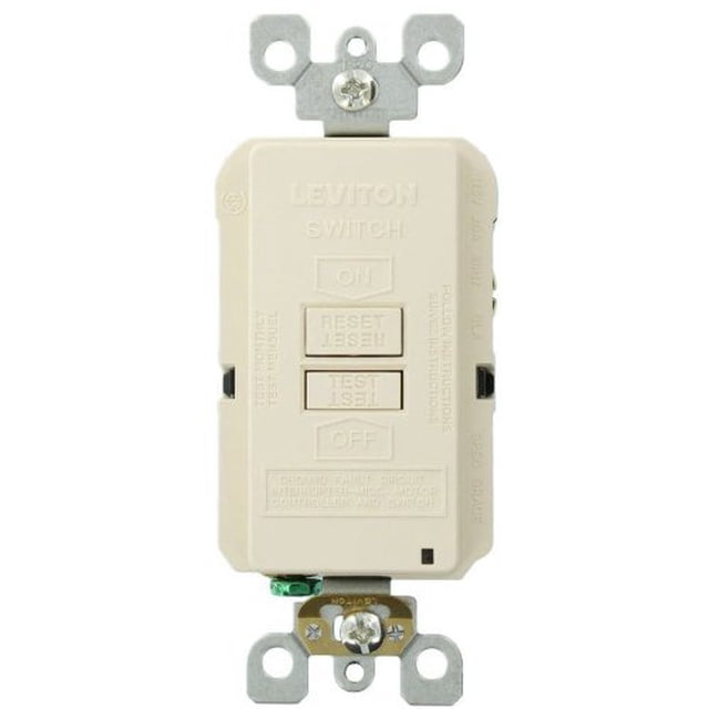 La luz indicadora LED de autoprueba de 20 amperios con cara en blanco GFCI de Leviton brinda protección GFCI donde no se necesita un tomacorriente GFRBF-W Almendra clara