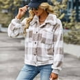 thumbnail image 5 of jsaierl Women's Fuzzy Fleece Jacket Casual Plaid Button Down Teddy Jacket Coat Outerwear, 5 of 9