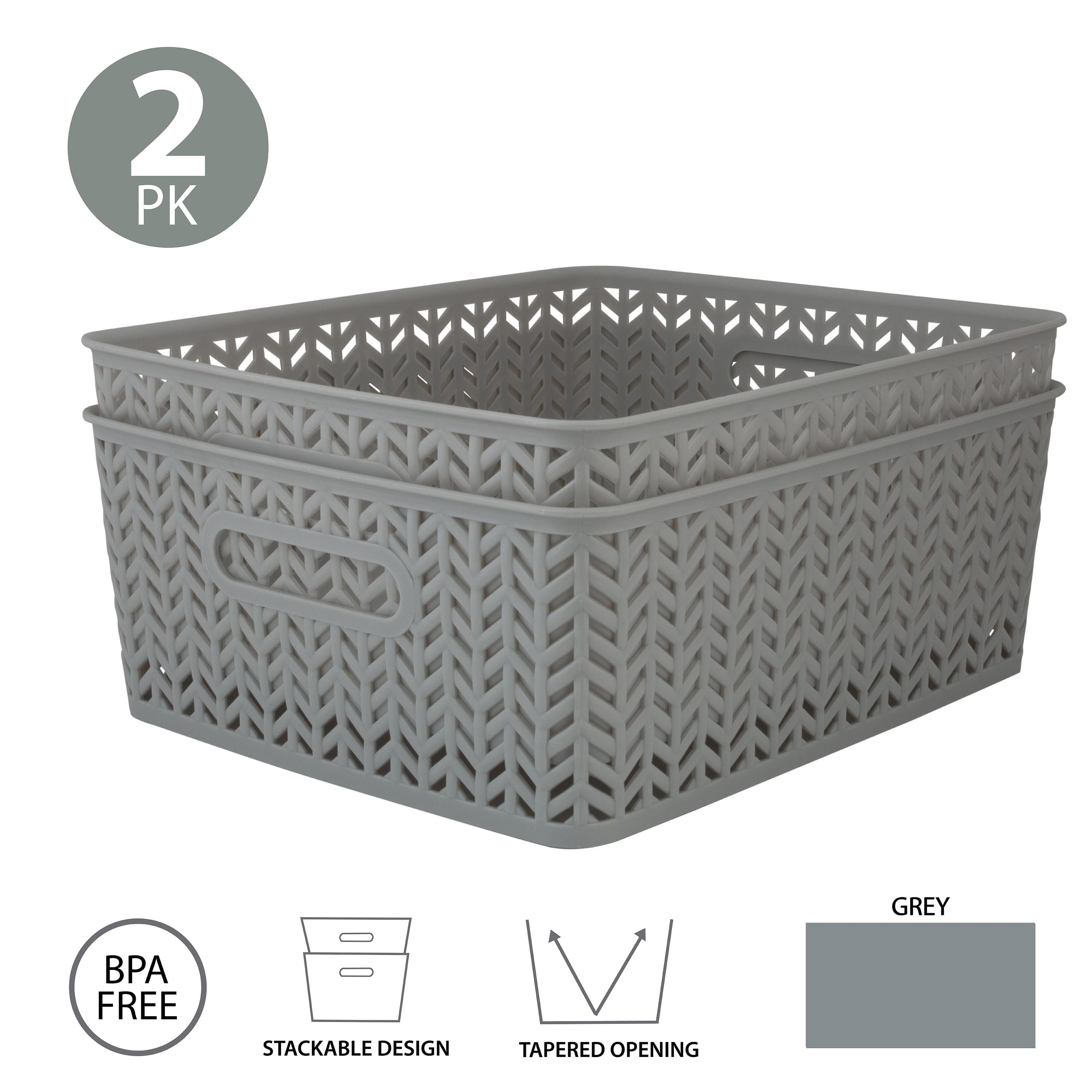 Simplify 2 Pack Stackable Plastic Organizer Bin Storage Basket with  Adjustable Dividers in Grey 