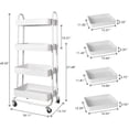 thumbnail image 2 of DHTZ 4-Tier Metal Mesh Utility Rolling Cart, Storage Organizer Trolley Services Cart with Lockable Wheels for Kitchen, Bathroom, Living Room (White), 2 of 6