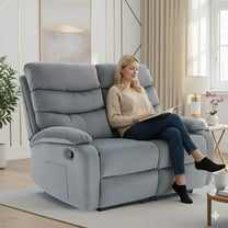 Gray Manual Reclining Loveseat Sofa, Soft Velvet 2 Seater Couch for Family Living Room