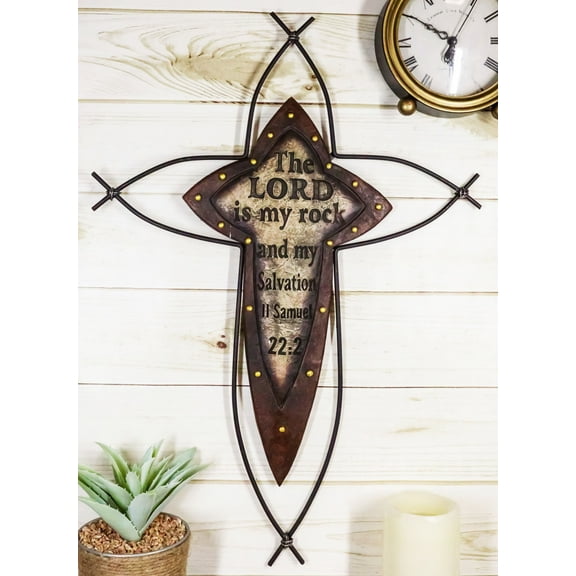 Western The Lord is My Rock Ichthys Greek Fish Christ Metal Wire Wall Cross