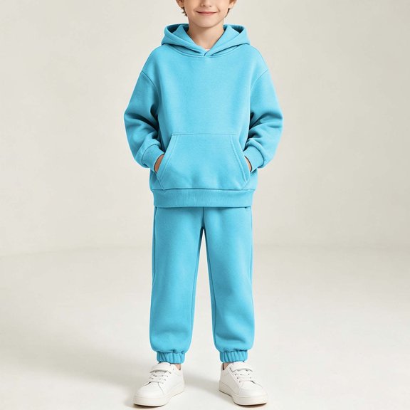 PInxai Sweatsuits for Girls Boys Fall Clothes Long Sleeve Hooded Sweatshirts Elastic Waisted Joggers Casual Workout Sets,Sky Blue,1-2 Years