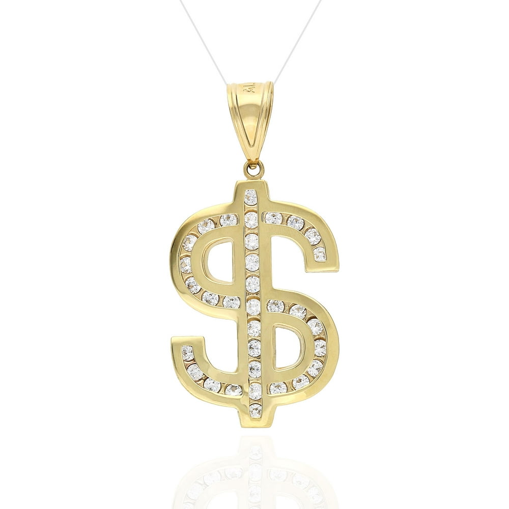Wjd Exclusives - 10K Yellow Gold Created Diamond High Polished Dollar ...