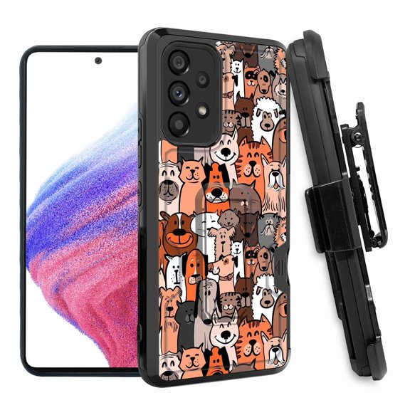 ANJ  Rugged Shockproof Hoster Case w/Card Slot, Kickstand   Tempered Glass Cover for Samsung Galaxy A33 5G - Cartoon Cat