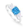 thumbnail image 3 of 3 Stone Princess Cut Engagement Ring Blue Topaz CZ 925 Sterling Silver Size 7, 3 of 7