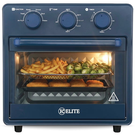 Kitchen Elite 16 Qt Mechanical Air Fryer Oven with Viewing Window, 6 Presets, Blue