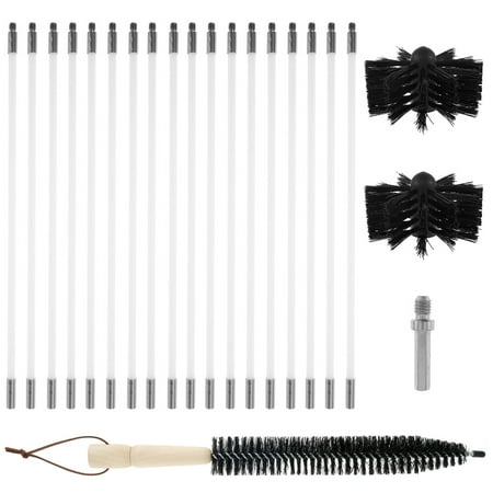 

22PCS Chimney Sweep Kit 24.2FT Length Chimney Cleaning Brush Duct Vent Cleaning Set with 18 Nylon Rods 2 Brush Heads 1 Drill Connector 1 Long Brush for Fireplace Flue Dryer Vent Sewage Pipe Fume Hood